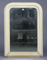 An off-white painted pine overmantel mirror with a rounded top, 71 wide x 101cm high.
