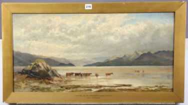 A Victorian oil painting on canvas by John Surtees, titled “Looking Up The Mauddech River, N.