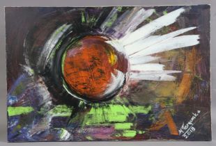 An abstract painting by Magdalena Targonska titled “Comet”, Acrylic on canvas (unframed), signed & d