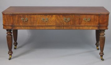 A late 19th/early 20th century mahogany break-front serving table fitted three frieze drawers, &