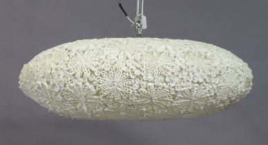 A white-finish ceiling light fitting with all-over simulated sea-shell decoration, 67cm diameter.