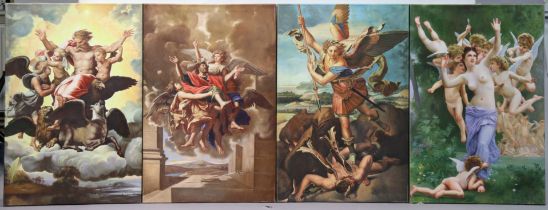 Four modern oil paintings on canvas – all religious figure scenes, 91cm x 61cm, unframed.