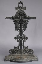 A Victorian cast-iron umbrella stand decorated with putti and floral motifs, 43cm wide x 74cm high x