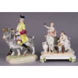 A Dresden porcelain figure of Count Bruhl’s tailor riding his goat, on rectangular base with canted