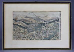 Utagawa Toyoharu (1735-1825) Perspective view of Lord Minamoto no Yoritomo hunting at Mt Fuji,