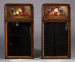 A pair of 20th century small rectangular wall mirrors in rosewood and cedar?-veneered frames, each