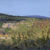 LIZ CARSON (Bath, Contemporary) “Bannerdown from Fairfield Park, 2018”. Acrylic on card within a 12”