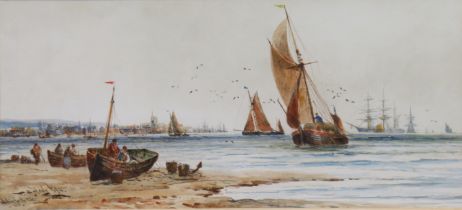 THOMAS BUSH HARDY R.B.A. (1842-1897) “Waiting for the Tide” Signed, inscribed & dated 1894 lower
