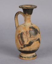 An Attic black-figured Lekythos vessel, of squat form with flared rim, probably circa 6th century