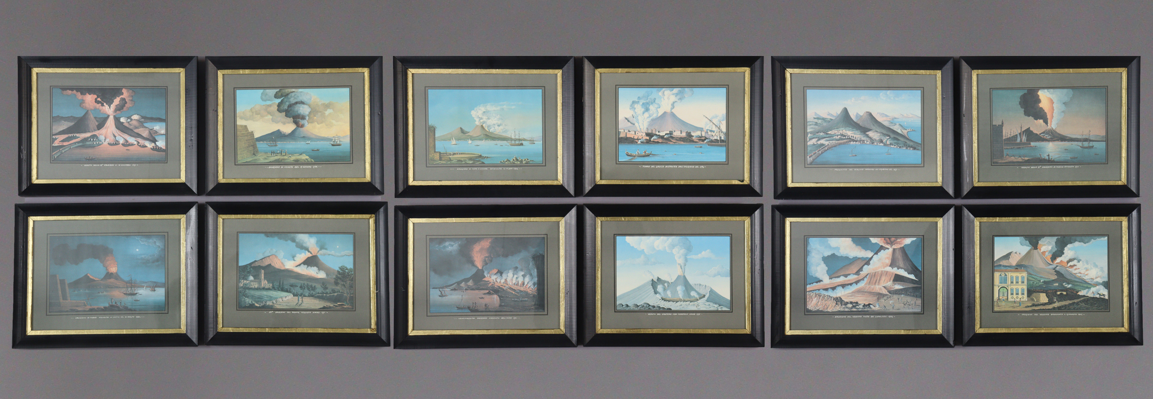 A set of twelve ‘Bay of Naples’ coloured lithographs, after 19th century Neopolitan School gouache