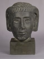 A 20th century plaster model of the head of a Ptolemaic king, after the antique, on square base,