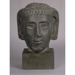 A 20th century plaster model of the head of a Ptolemaic king, after the antique, on square base,