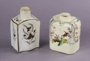 An 18th century English creamware rectangular teapoy with moulded decoration of fruiting vines,