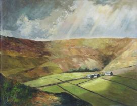 HAROLD PEAK (20th century) “Knowle Farm, Todmorden”; oil on board, inscribed verso, 48cm x 61cm.