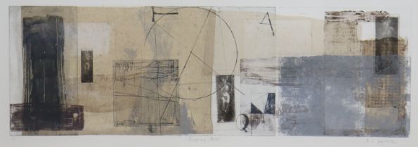 A. L. WYLLIE (20th century) “Shifting State”, abstract coloured etching, 25cm x 76cm, framed &