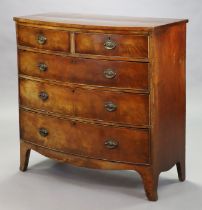 A 19th century mahogany bow-front chest fitted two short and three long graduated drawers with brass