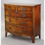 A 19th century mahogany bow-front chest fitted two short and three long graduated drawers with brass