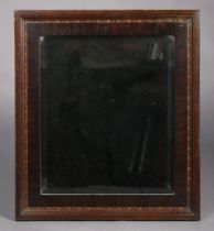 A 19th century oak & pear wood(?) rectangular wall mirror with chequered herringbone inlay, inset