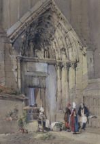 RICHARD KYRKE PENSON (Welsh, 1815-1886) A cathedral entrance with figures. Signed “R. K. Penson”