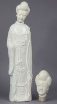 A Chinese blanc-de-chine large standing figure of Guanyin, probably Kangxi period (1661-1722), with