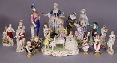 Eighteen various continental porcelain costume figures, busts, etc. (part w.a.f.)