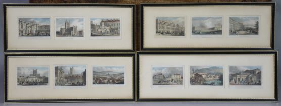 A set of twelve 19th century-coloured engravings of view of Bath, mostly after Thos. Shepherd,