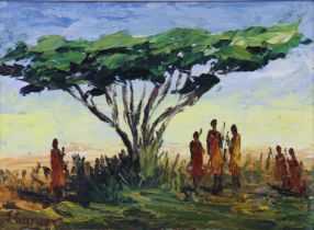 J. GARNER (Nairobi, 20th century) “Thorn Tree”, signed lower left, oil on board: 44cm x 60cm,