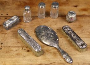 Eight various antique silver-mounted dressing table items (part w.a.f.).