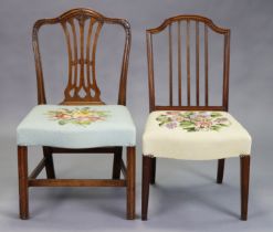 A 19th century mahogany dining chair with pierced splat-back, padded needlework seat, carved