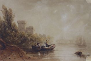 Attr. to Sir ANTOHNY VAN DYKE COPLEY-FIELDING (1787-1855). A Thames ferry with castle & bridge