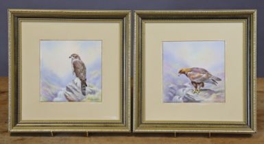 A pair of Milwyn Holloway porcelain square plaques, finely painted with an Osprey & a Golden Eagle,