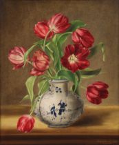 GERALD HULME (British, 20th century) “A study of William Pitt Tulips”, signed & dated 1934; oil on