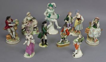 Nine various continental porcelain costume figures.