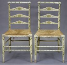 A pair of late 19th century cream-painted ladder-back occasional chairs with ribbon and husk-swag