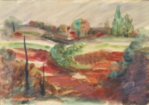 SIR MATTHEW SMITH (1879-1959) “French Landscape, circa 1933”; signed with initials lower left;