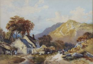 BRITISH SCHOOL, 19th century. A mountainous landscape with a farmstead to the fore. Watercolour &