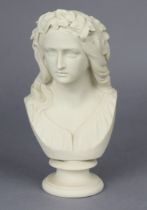 A 19th century Copeland bust of Ophelia, modelled by W.C. Marshall, on round socle, impressed to