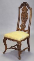 A late 19th century hardwood dining chair in the manor of Daniel Marot, stamped A. ETIENNE,