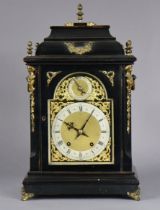 A late Victorian ebonised & gilt-metal mounted bracket clock, in architectural case with cast side