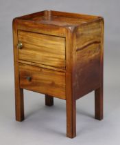 A late 18th century mahogany tray-top bedside commode, fitted with a small cupboard enclosed by