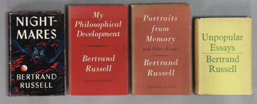 Four 1st-edition volumes by Bertrand Russell titled “My Philosophical Development” (1959), “Night-