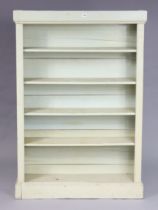 A late 19th/early 20th century painted pine five-tier standing open bookcase, on a plinth base, 93.