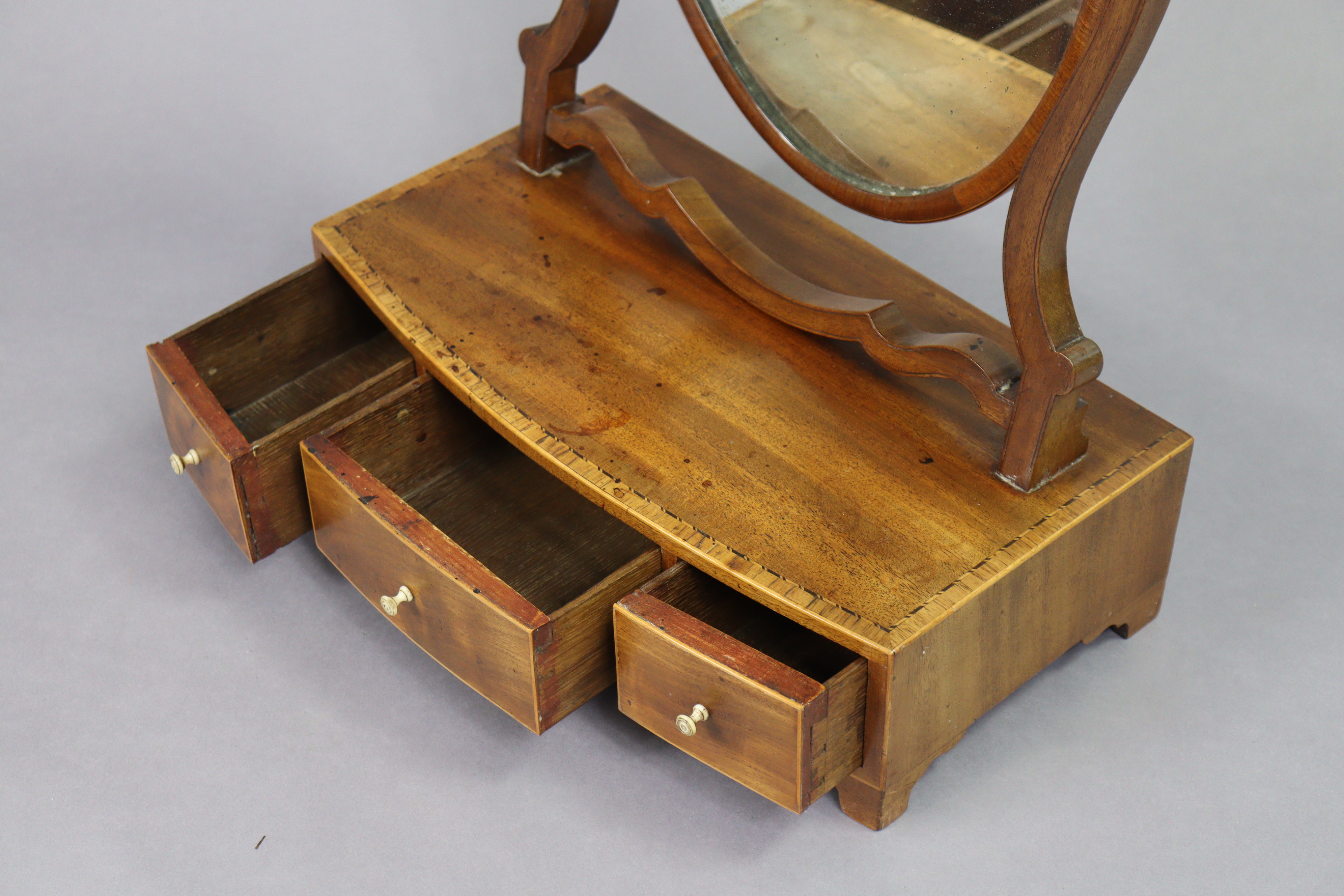 A 19th century inlaid-mahogany oval swing toilet mirror fitted three small drawers to the bow- - Image 2 of 3