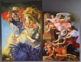 A large modern oil painting on canvas after Rubens – St. George And The Dragon, 161cm x 108cm; &