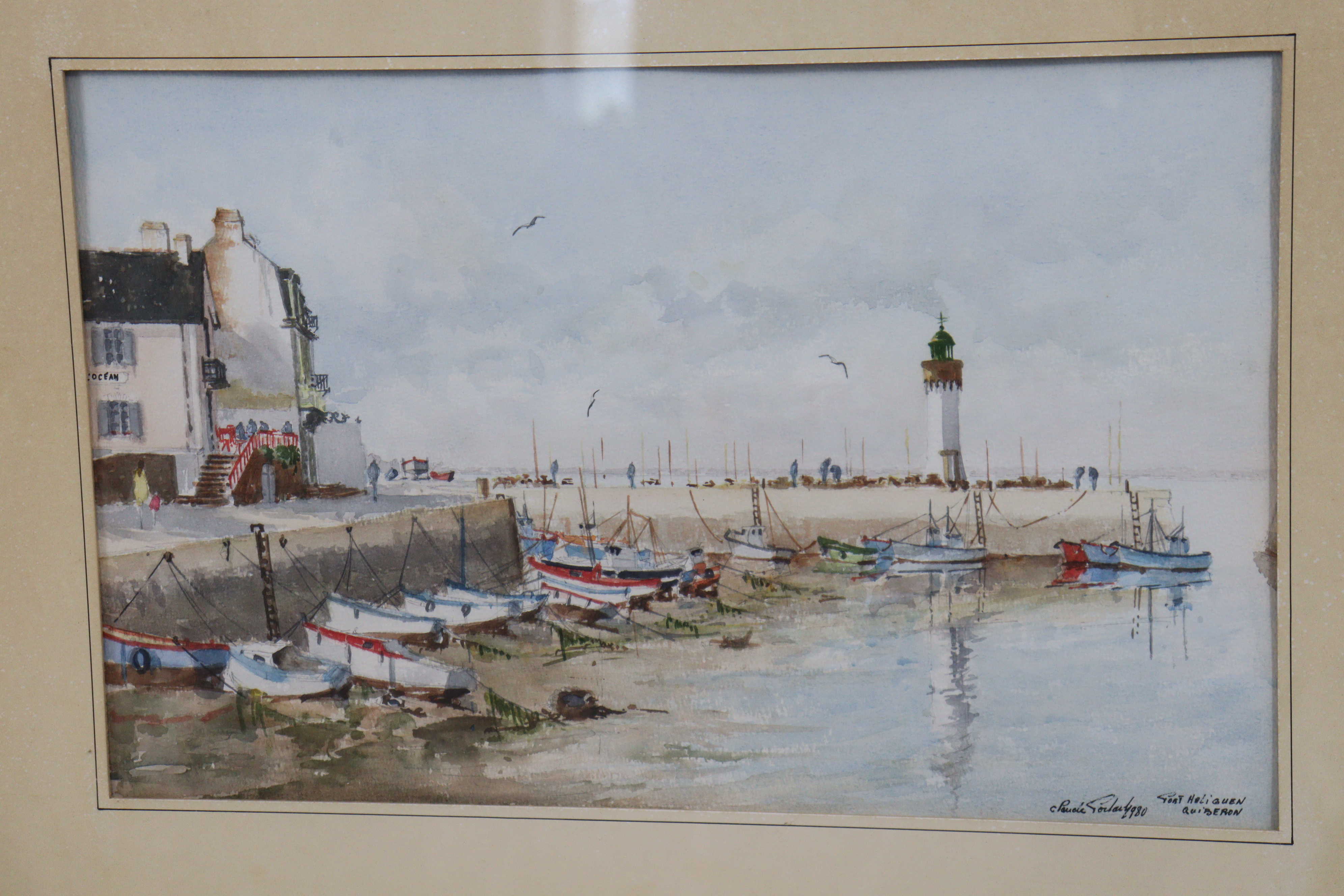 A watercolour painting of a harbour scene titled “Port Haligven, Quiberon”, signed indistinctly, - Image 2 of 13