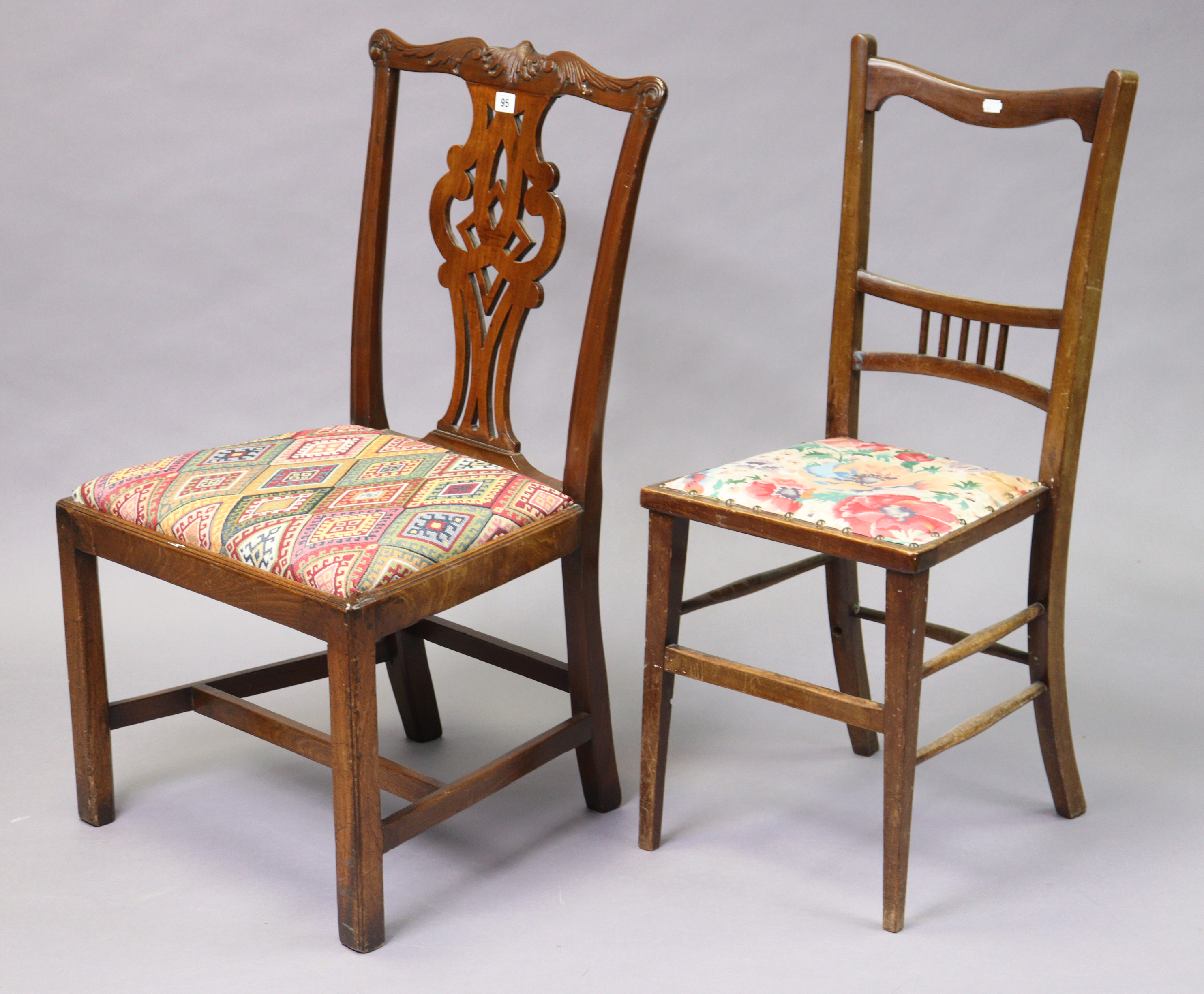 A Chippendale-style splat-back dining chair with a padded drop-in-seat, & on square legs with