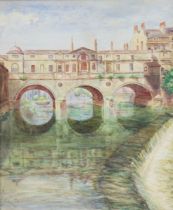 A watercolour painting of Pulteney Bridge, Bath, signed & inscribed “C. Cheetham, Spring 1917”, 37.