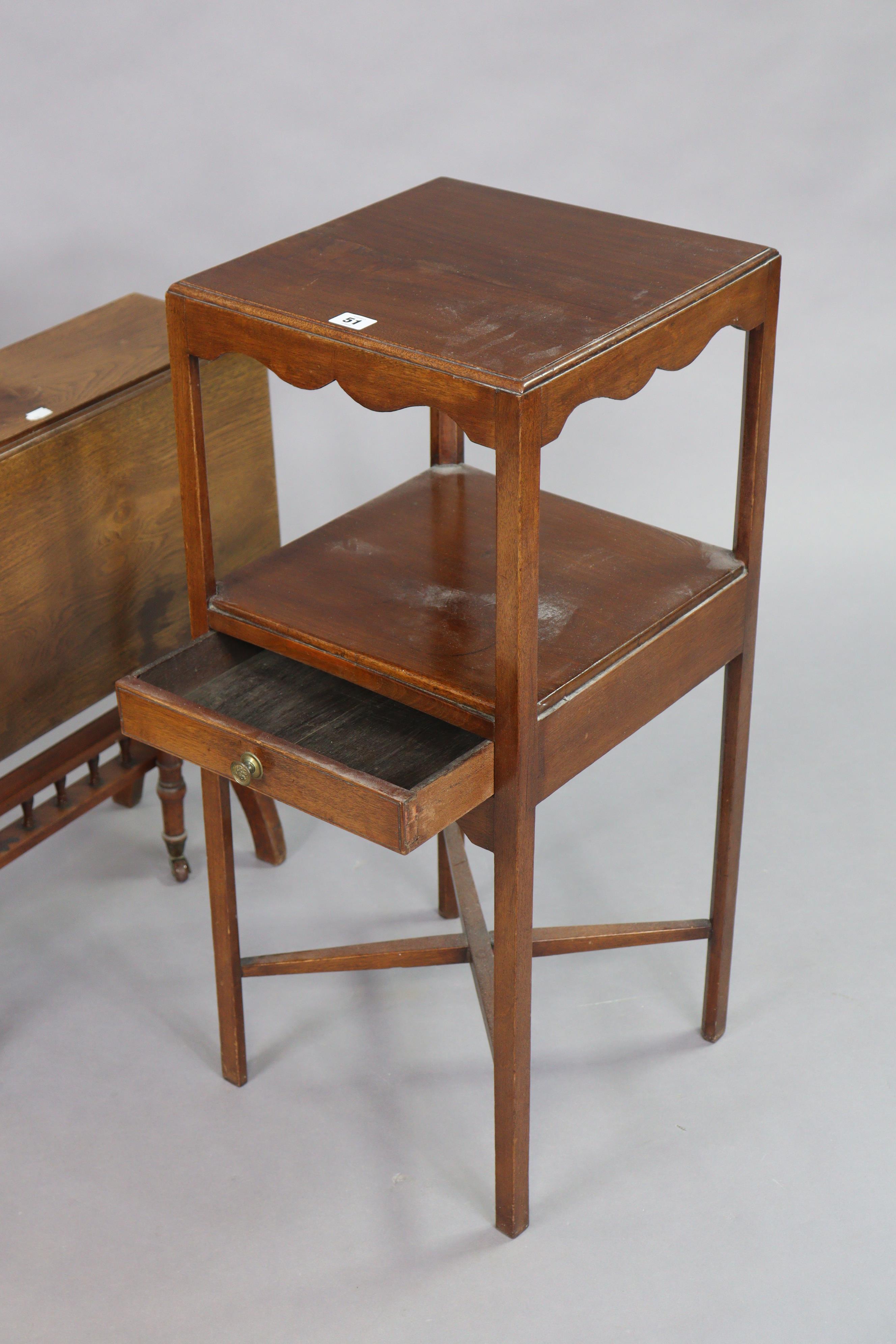 A late 18th century mahogany square two-tier jug & basin stand fitted drawer to the lower tier, & on - Image 2 of 3
