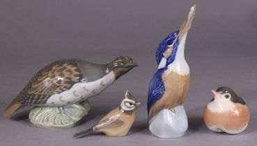 A Royal Copenhagen porcelain model of a Partridge (2261), 9cm high; another of a Kingfisher with