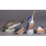 A Royal Copenhagen porcelain model of a Partridge (2261), 9cm high; another of a Kingfisher with